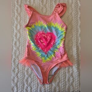 Betsey Johnson Girls Pink Sequin Heart One Piece Swimsuit 7/8